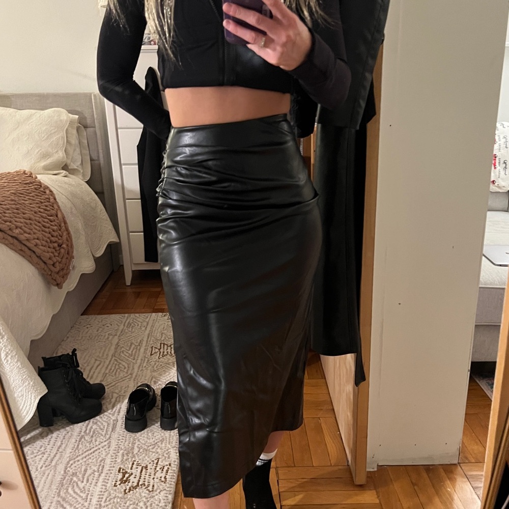 Black Long Leather Skirt